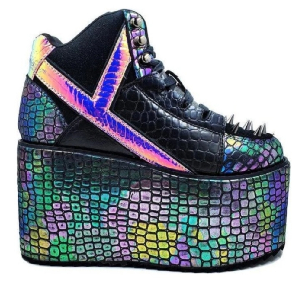Holographic Crocodile Platform Shoes